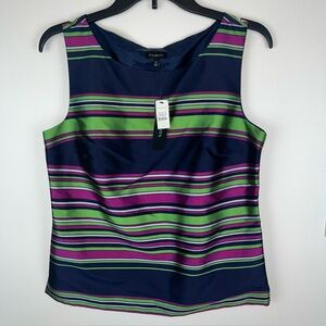 NWT Talbots Silk Shell Tank Sleeveless Top Navy/Pink/Green Stripe Side Zip, Sz 6